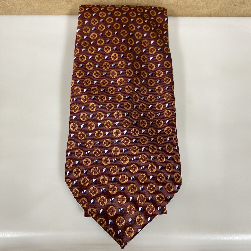 Louis Vuitton LV Silk Classic Necktie Designer Luxury Maroon Gold Pattern Tie